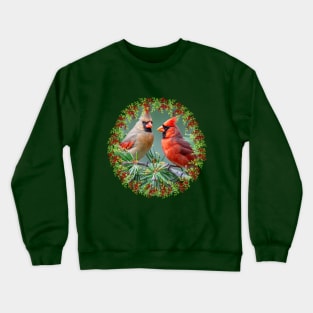 Red Cardinals Holly Berries & Pine Christmas Crewneck Sweatshirt